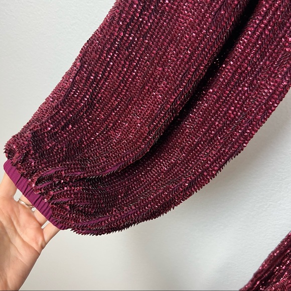 Retrofete Gabrielle sequin robe plum burgundy long sleeve mini dress Size Large - Picture 5 of 9
